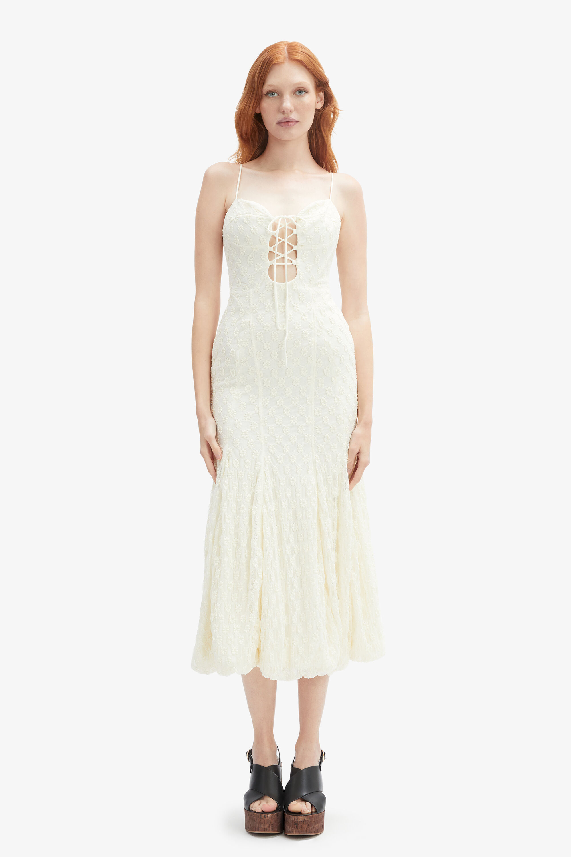 Delaney Lace Midi Dress In Ivory | Bardot