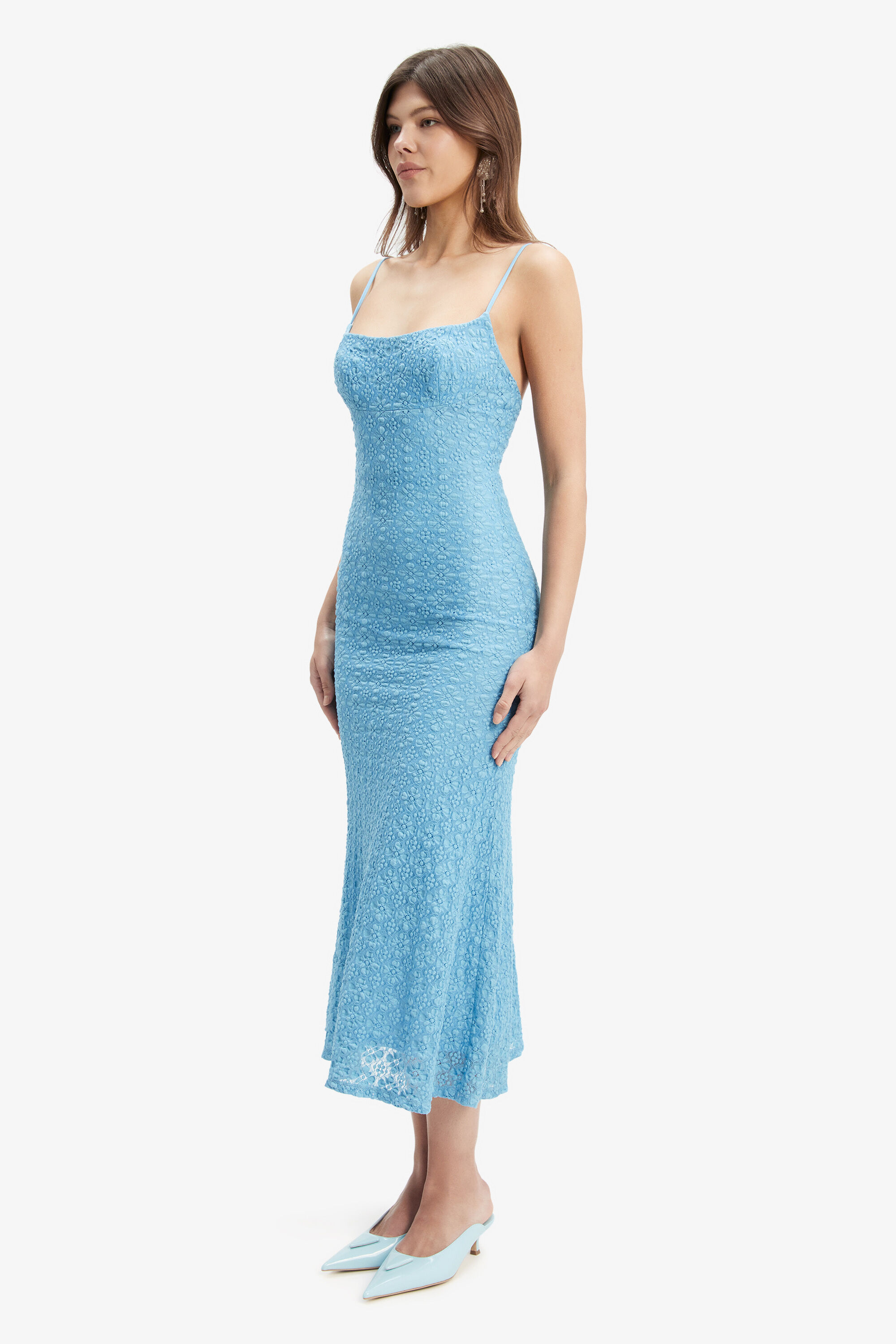 bardot ruched mesh midi dress in dusty blue Bardot ruched mesh midi dress in dusty blue
