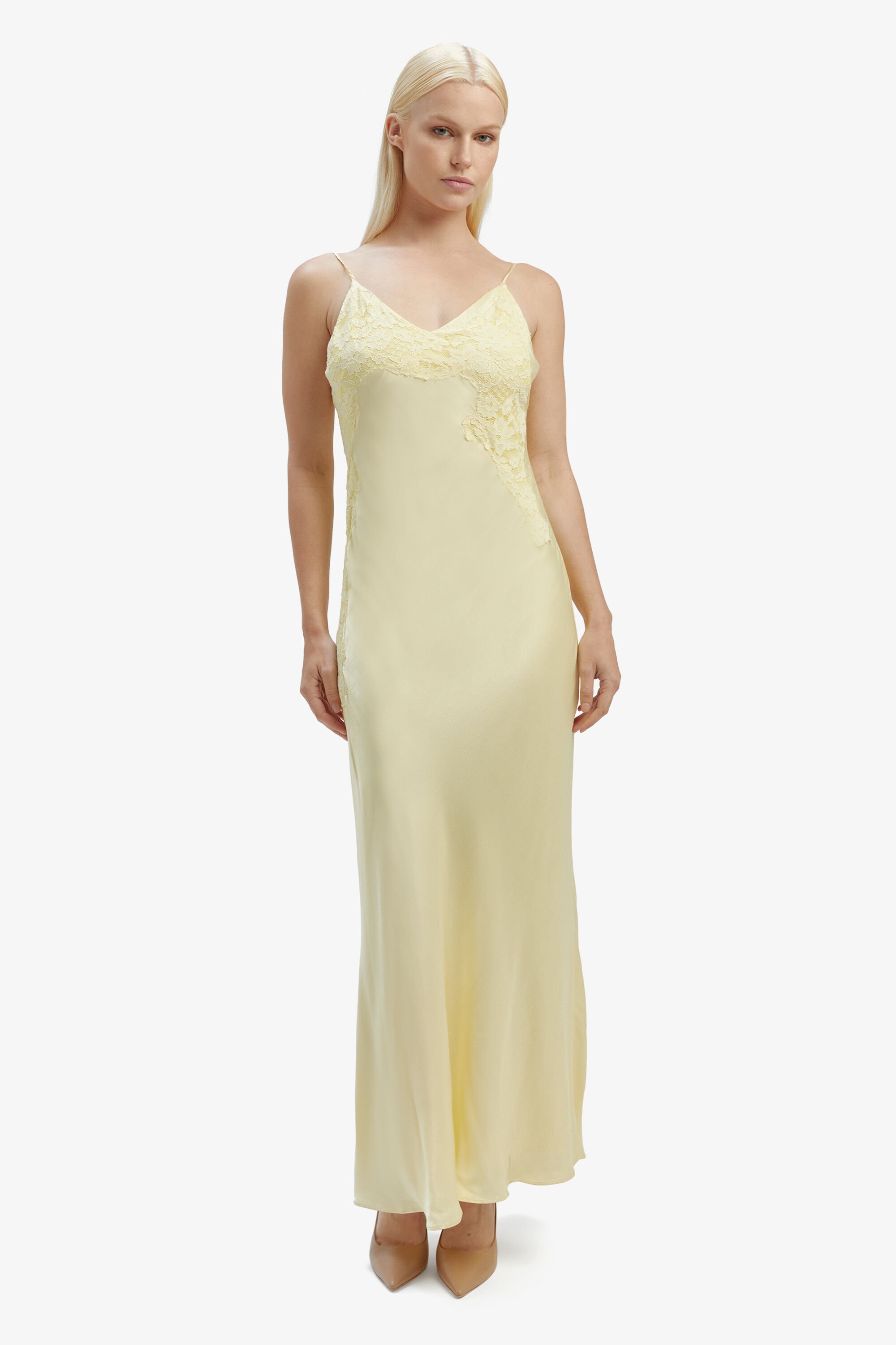 Avoco Lace Detail Midi Dress In Canary Yellow Bardot