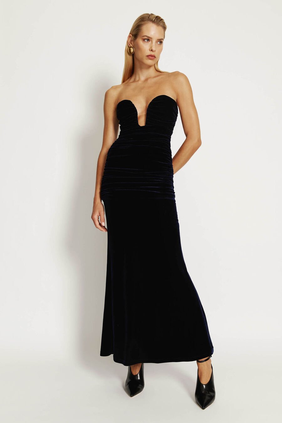 ELVIRA VELVET MAXI DRESS in colour NAVY