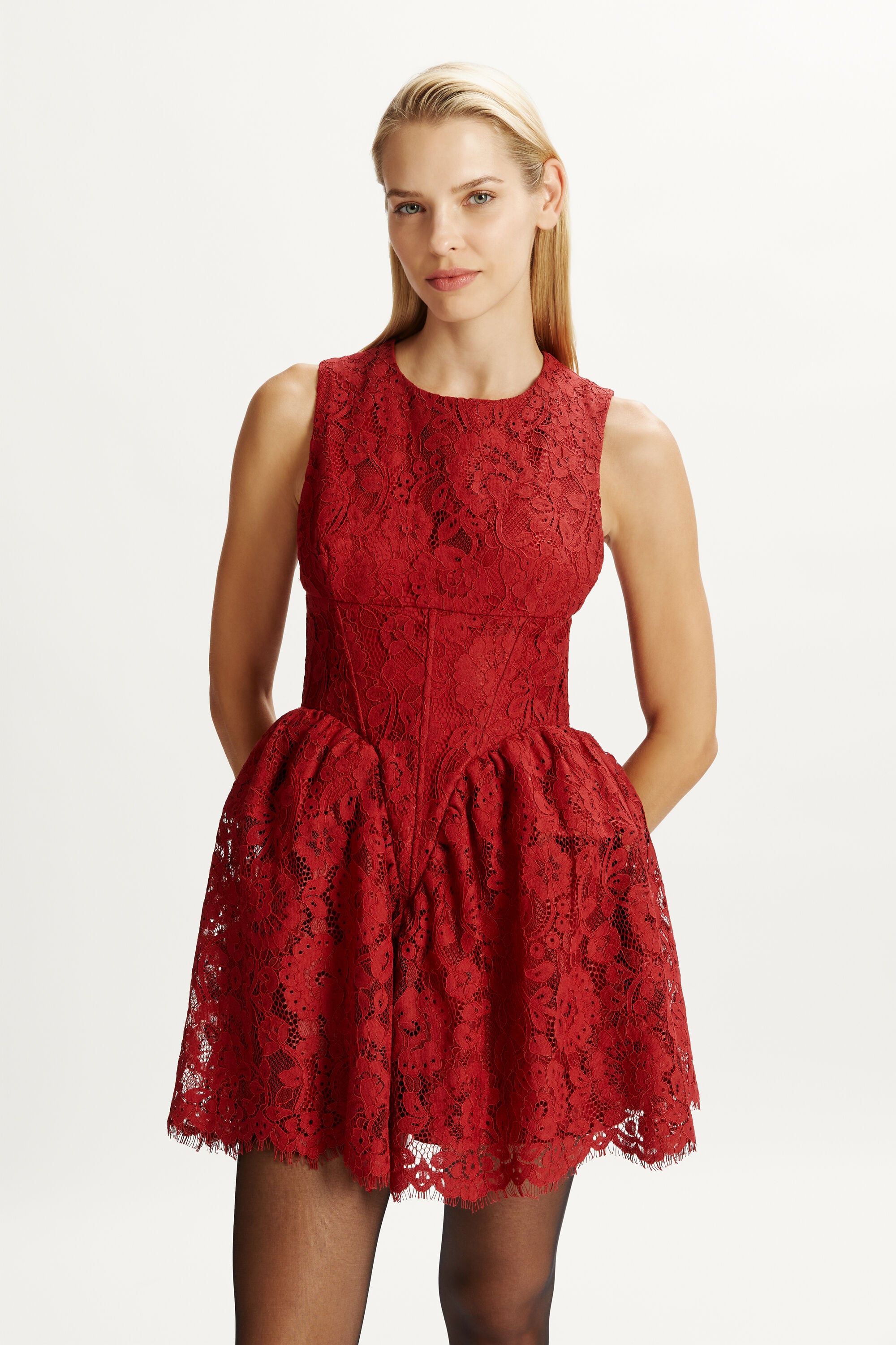 Luisa Lace Mini Dress In Burgundy | Bardot Luisa Lace Mini Dress In Burgundy | Bardot