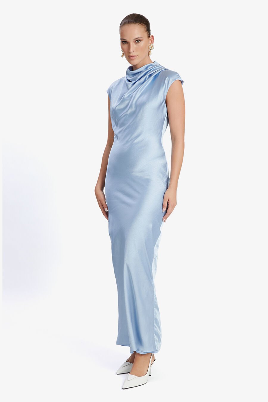 AURIA SATIN MAXI DRESS in colour SOFTBLUE