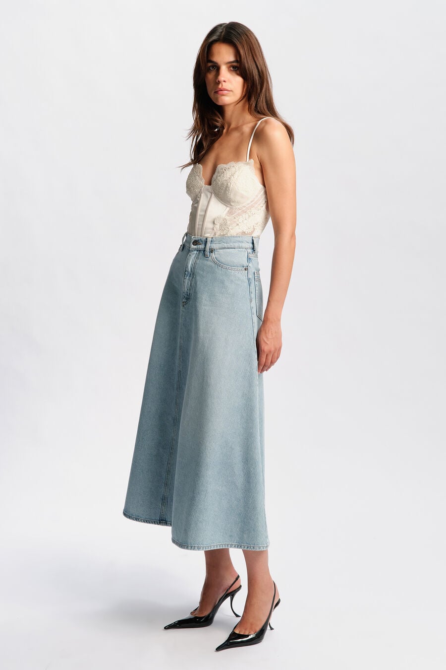 030 Denim Midi Skirt