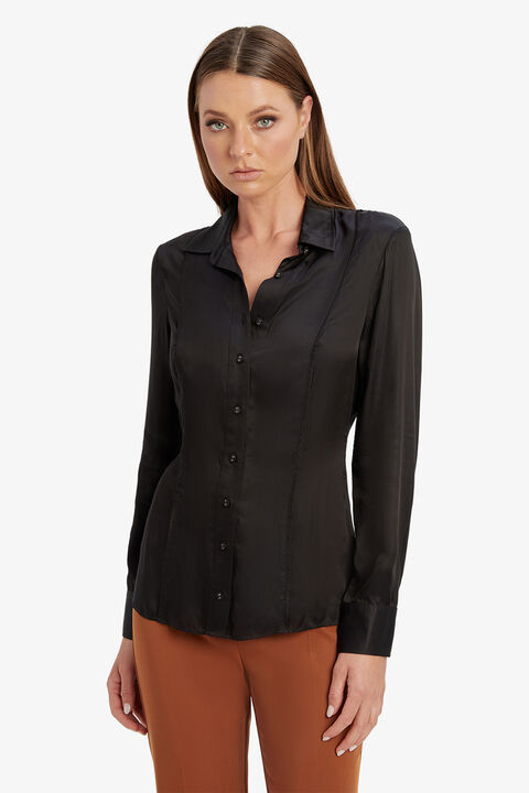 FITTED SATIN SHIRT in colour CAVIAR