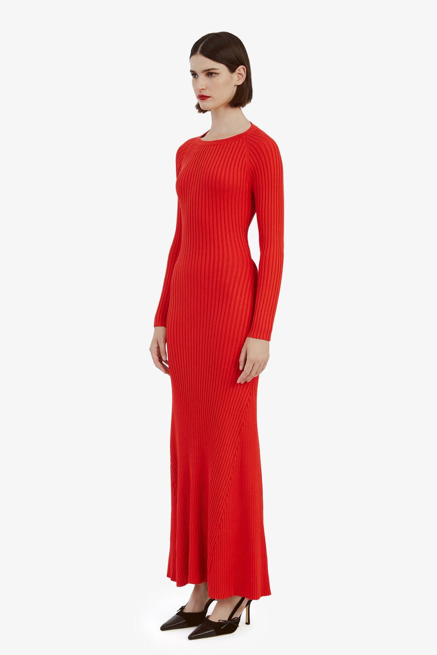 AMARO MAXI KNIT DRESS in colour FIRE RED