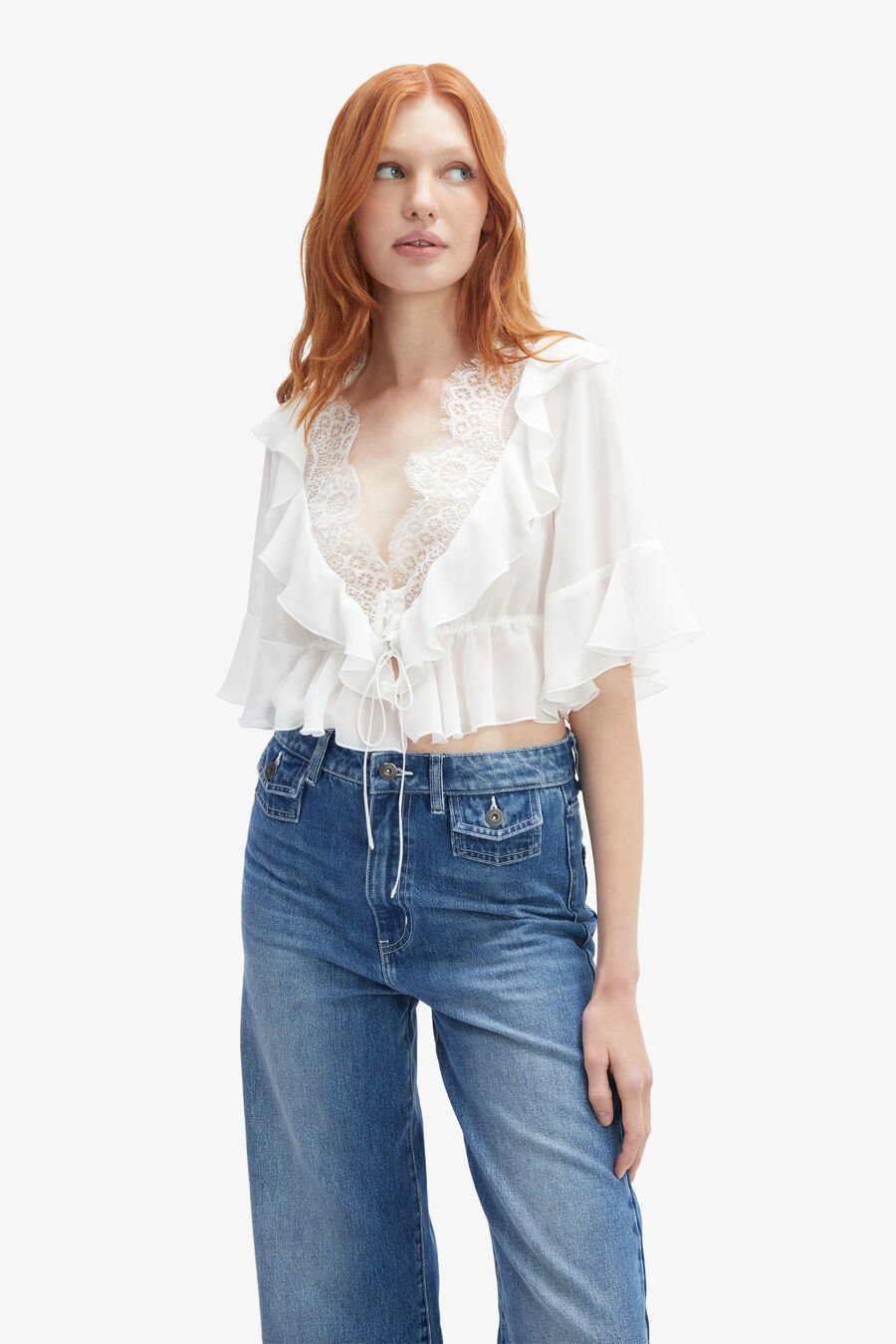 LOUELLE LACE TOP in colour IVORY