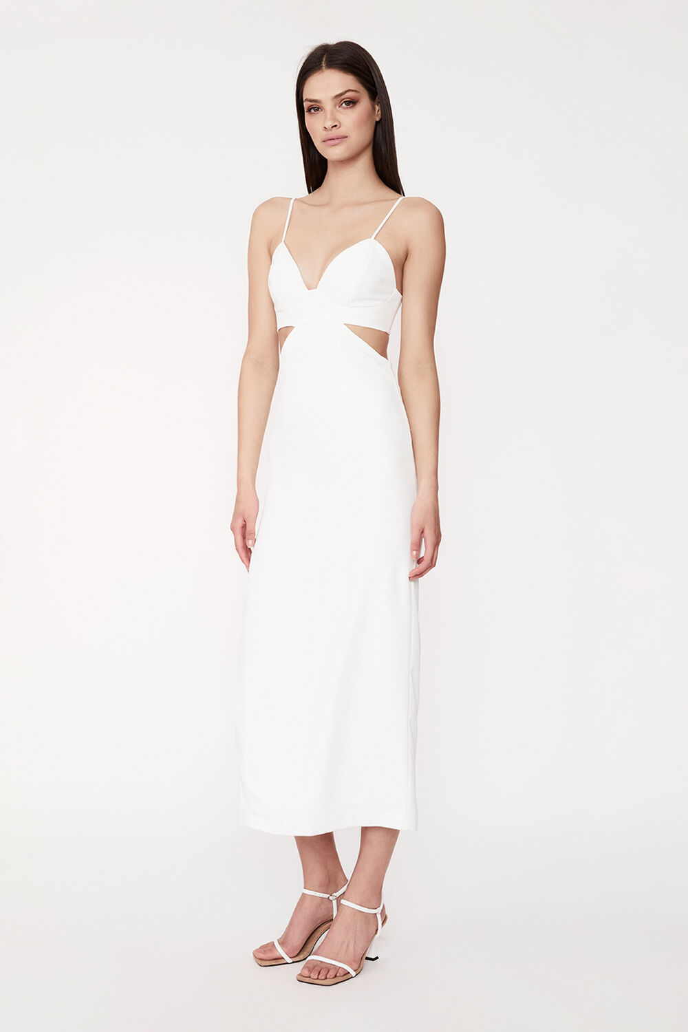 CUT OUT SLIT MIDI DRESS in colour CLOUD DANCER