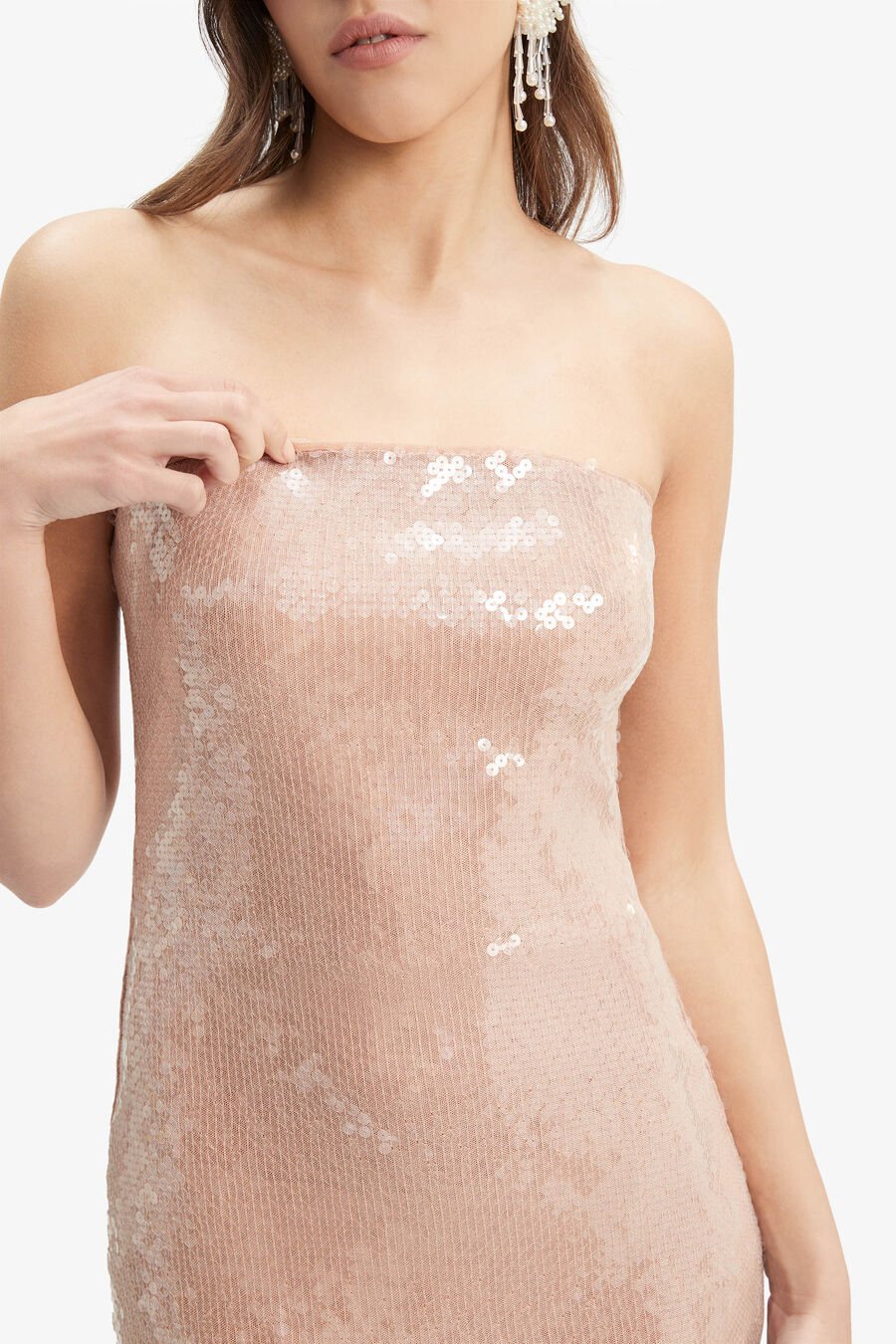 LAUNA SEQUIN MAXI DRESS in colour SOFT TAN