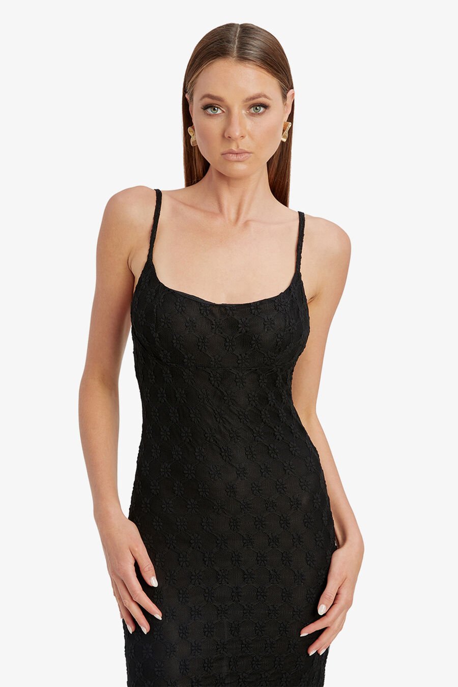 ADONI MESH MIDI DRESS in colour BLACK