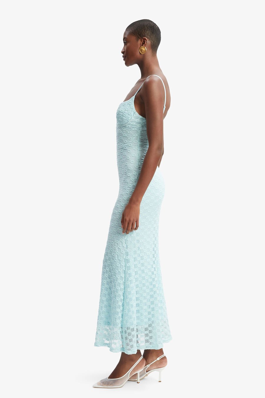ADONI MESH MIDI DRESS in colour AQUA