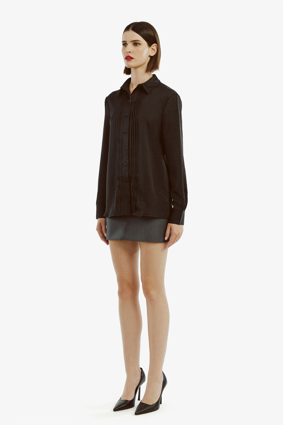 DINAH PINTUCK SATIN SHIRT in colour BLACK