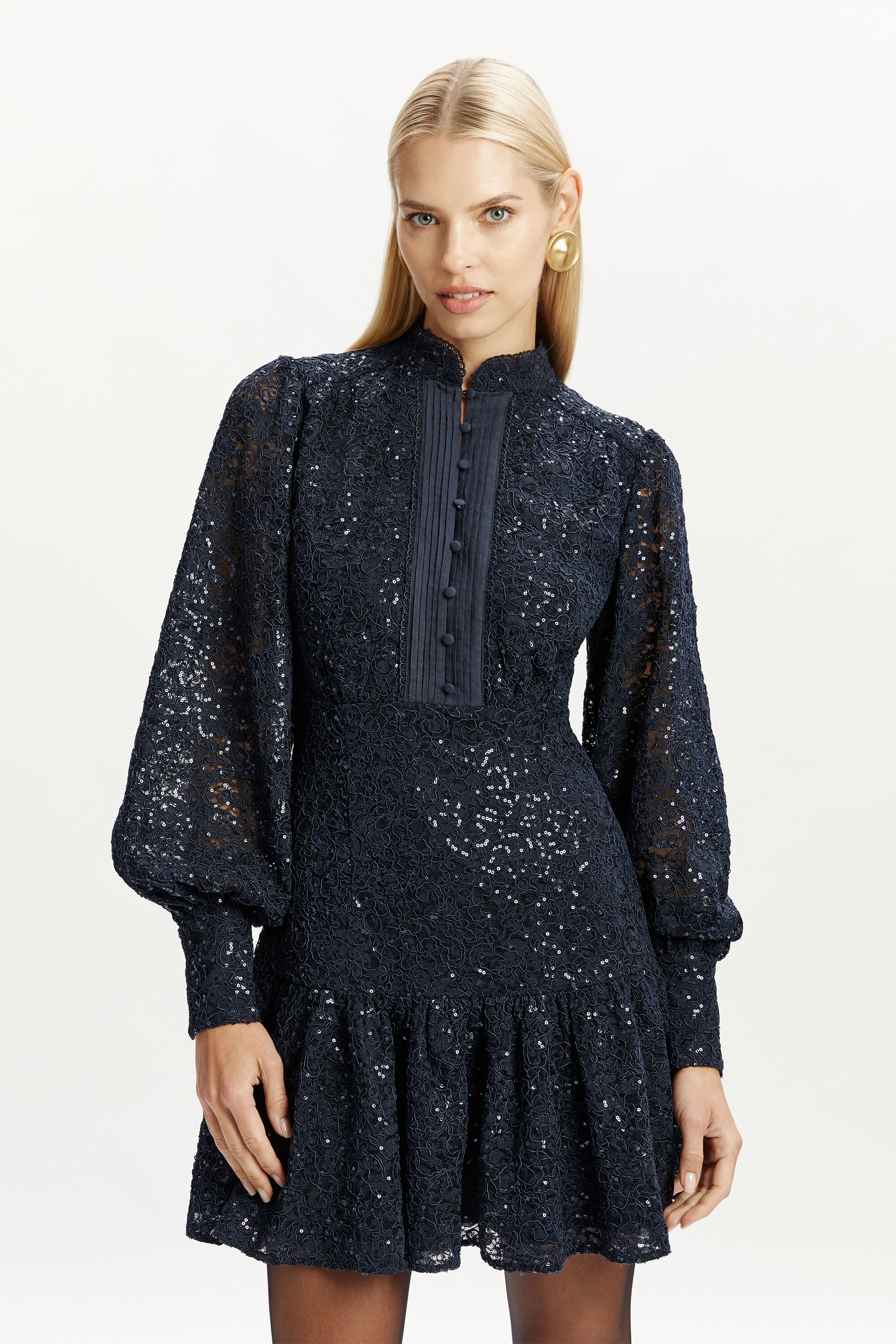bardot remy balloon sleeve lace dress Bardot Remy Lace Mini Dress in Blue  TrenLend