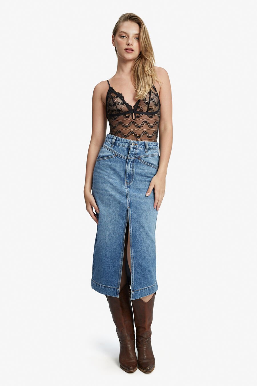 JONAH MIDI DENIM SKIRT in colour VINTAGE