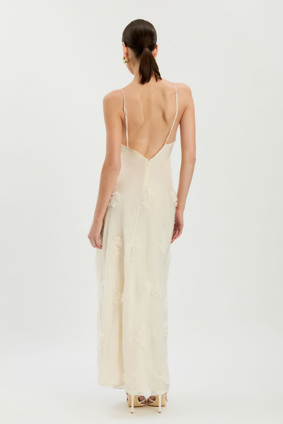 ROMAYA V NECK MAXI DRESS in colour Ivory