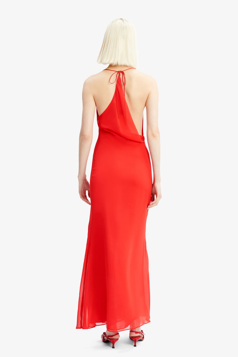 CHERIE COWL NECK MAXI DRESS in colour DEEP RED