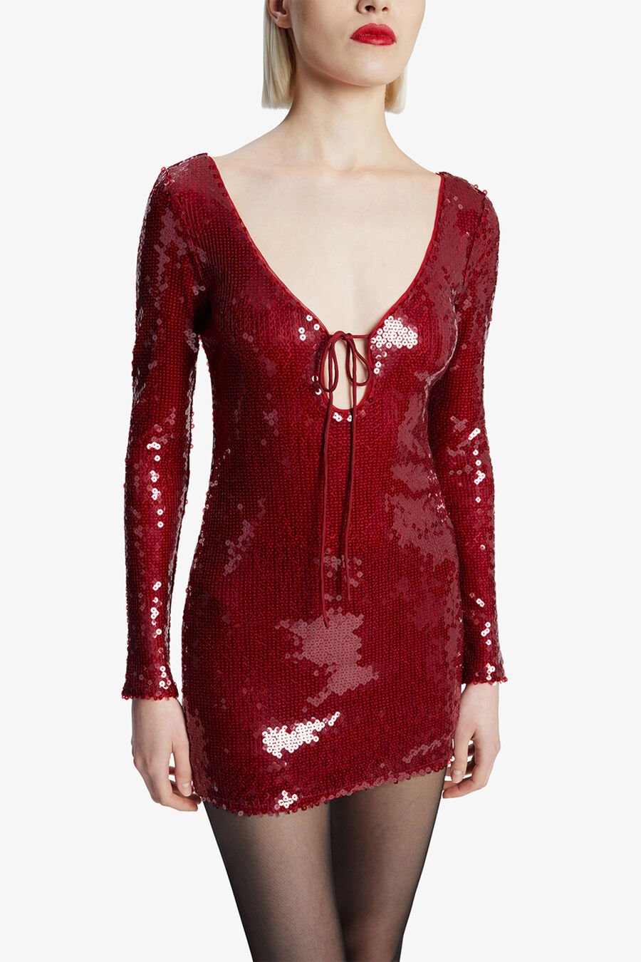 VERONA SEQUIN MINI DRESS in colour DEEP RED