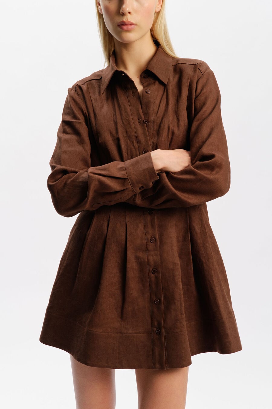DIANNA LINEN SHIRT DRESS in colour Chocolate