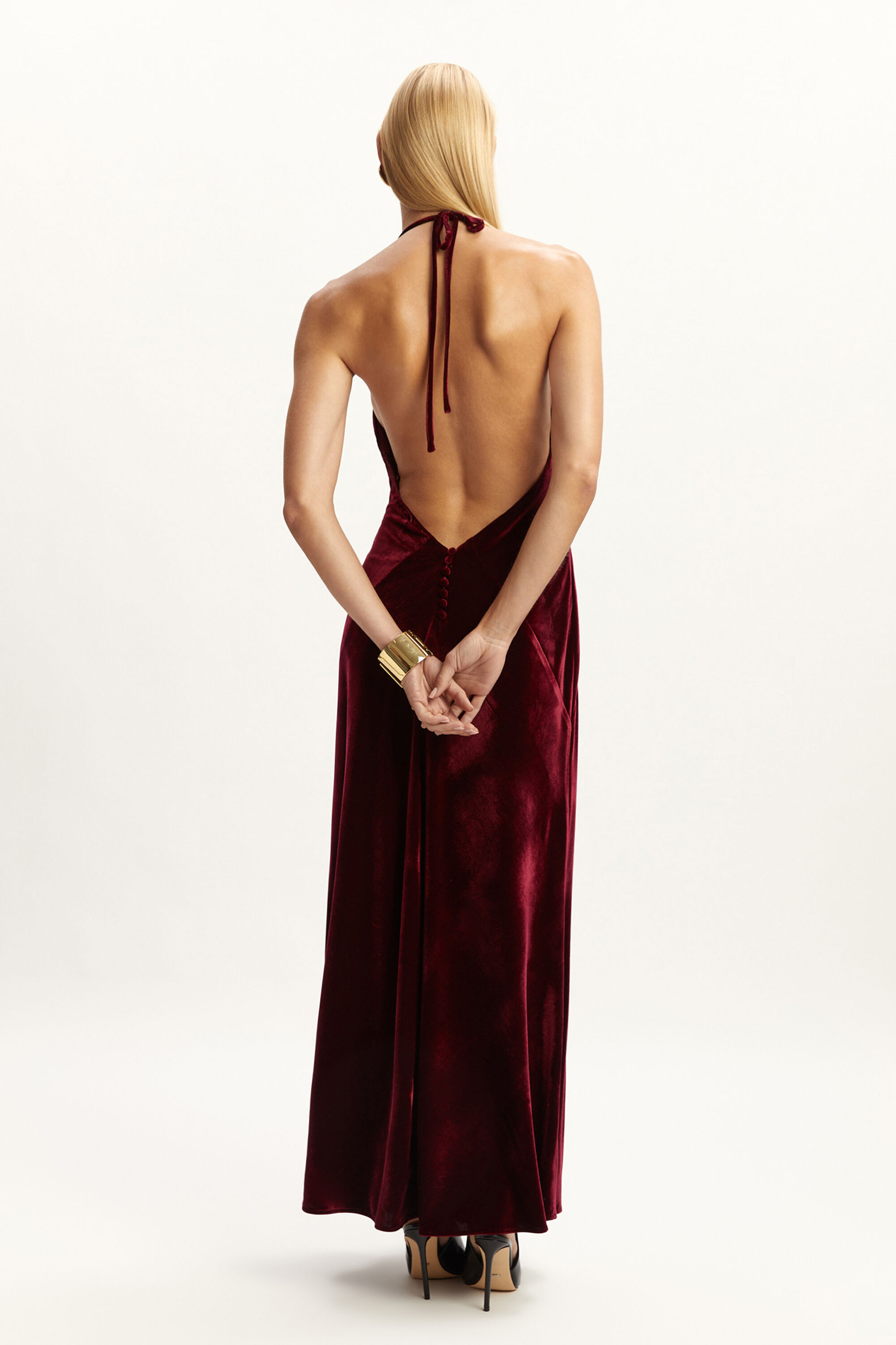 Yellow Silk Formal Dress Bardot Yve Velour Halter Dress Burgundy