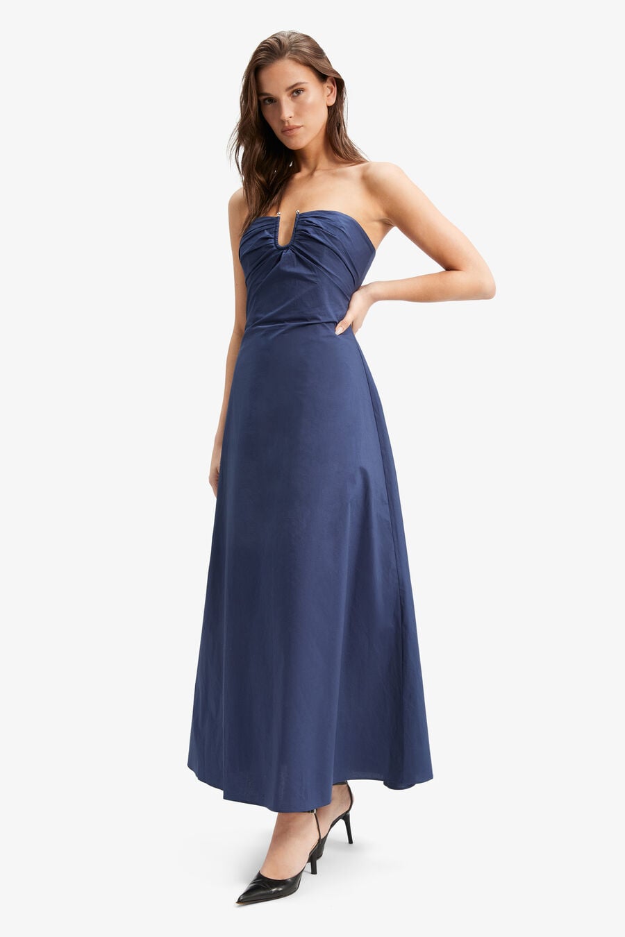 LORA POPLIN MAXI DRESS in colour NAVY