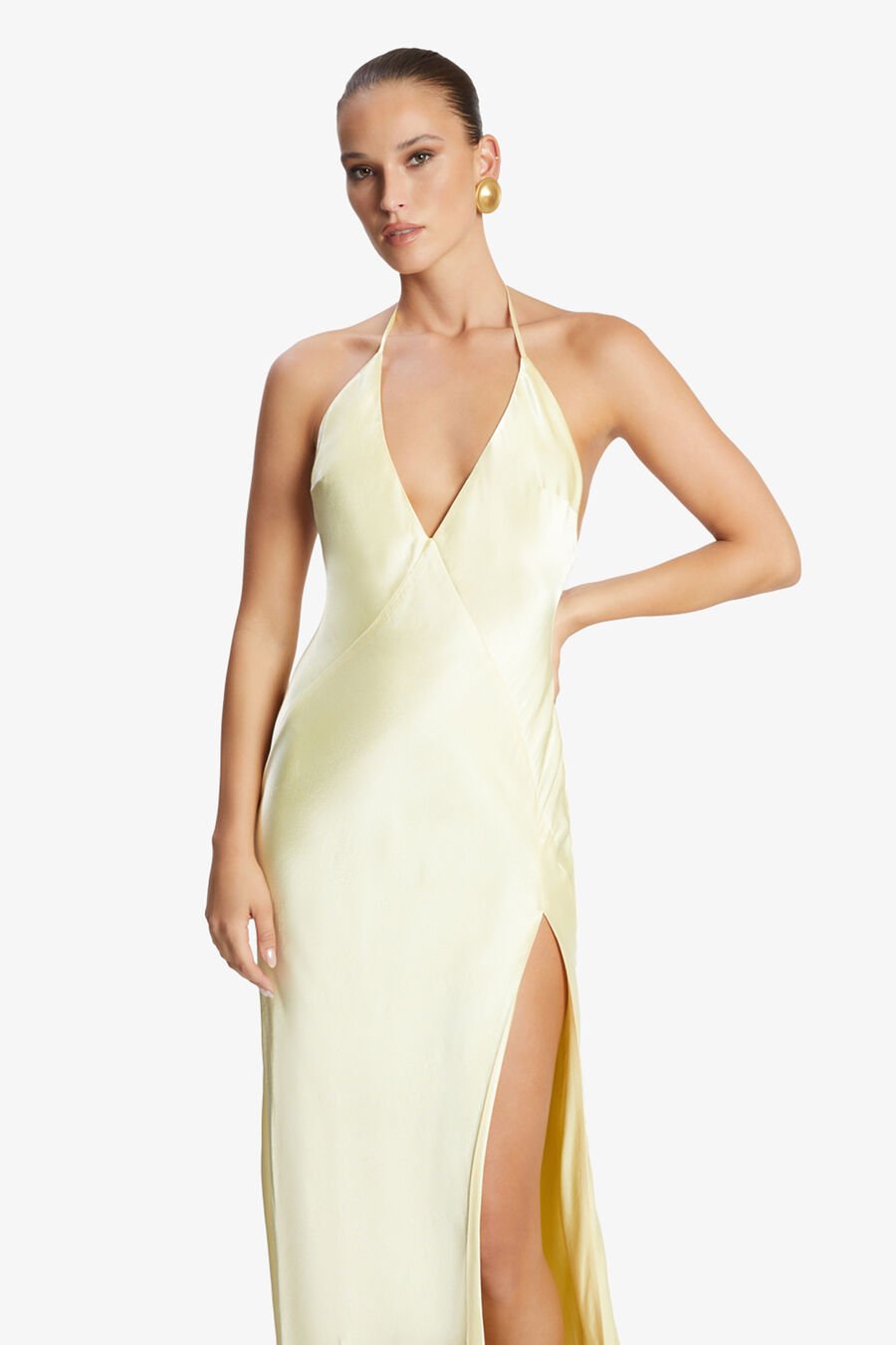 YVE HALTER DRESS in colour Canary Yellow