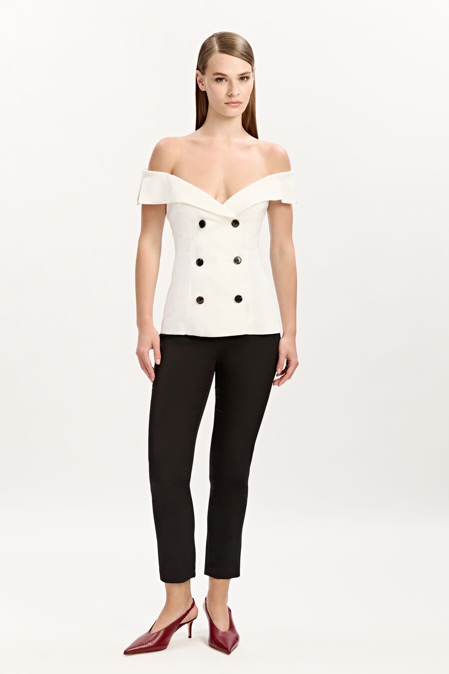ELIORA BUTTON FRONT LINEN TOP in colour ORCHIDWHT