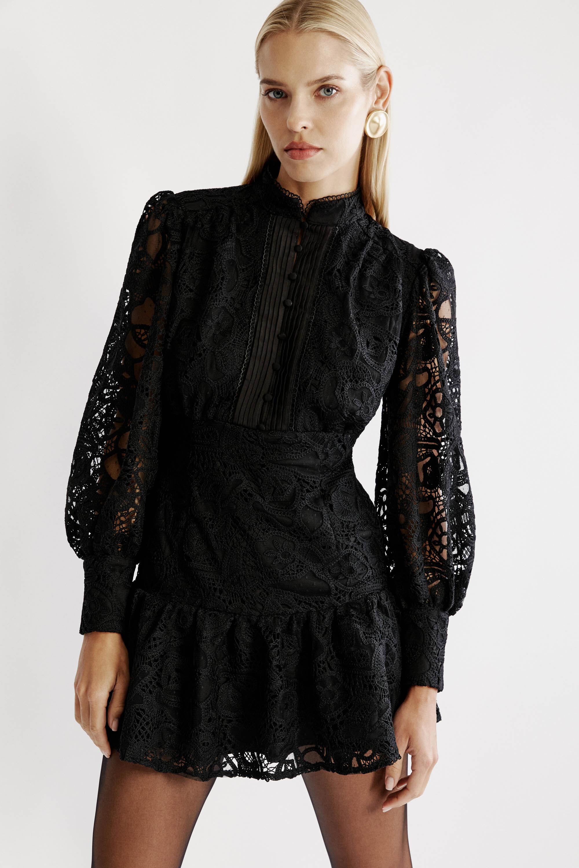 ●ONE BRILLIANT● RemyOB429Black Remy-OB429-Black Remy Embroidered Mini Dress In Black | Bardot