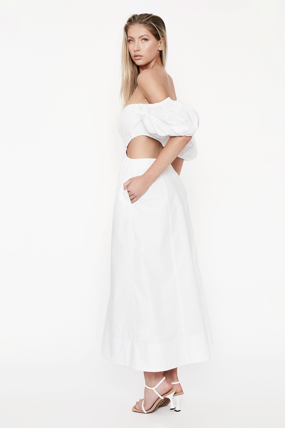 MAKAELA MIDI DRESS in colour BRIGHT WHITE