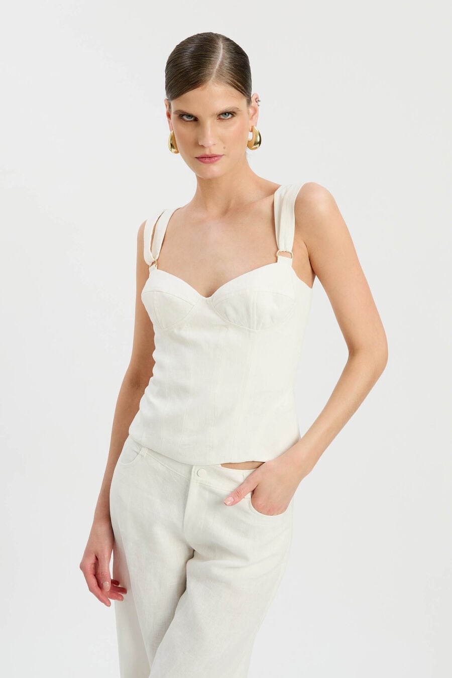 SERAFINA LINEN CORSET TOP in colour Ivory