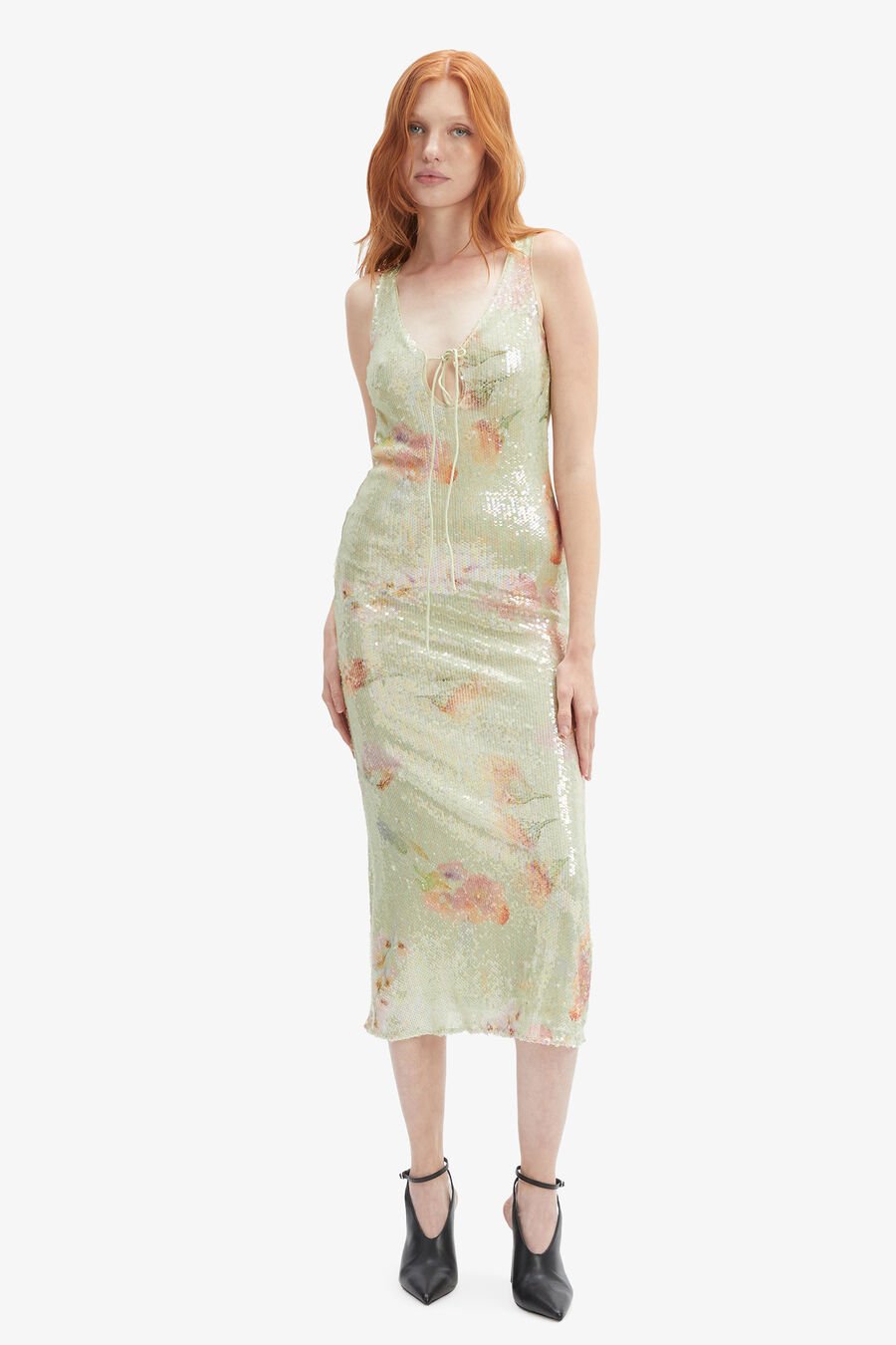 ELODA SEQUIN MIDI DRESS in colour Green Floral