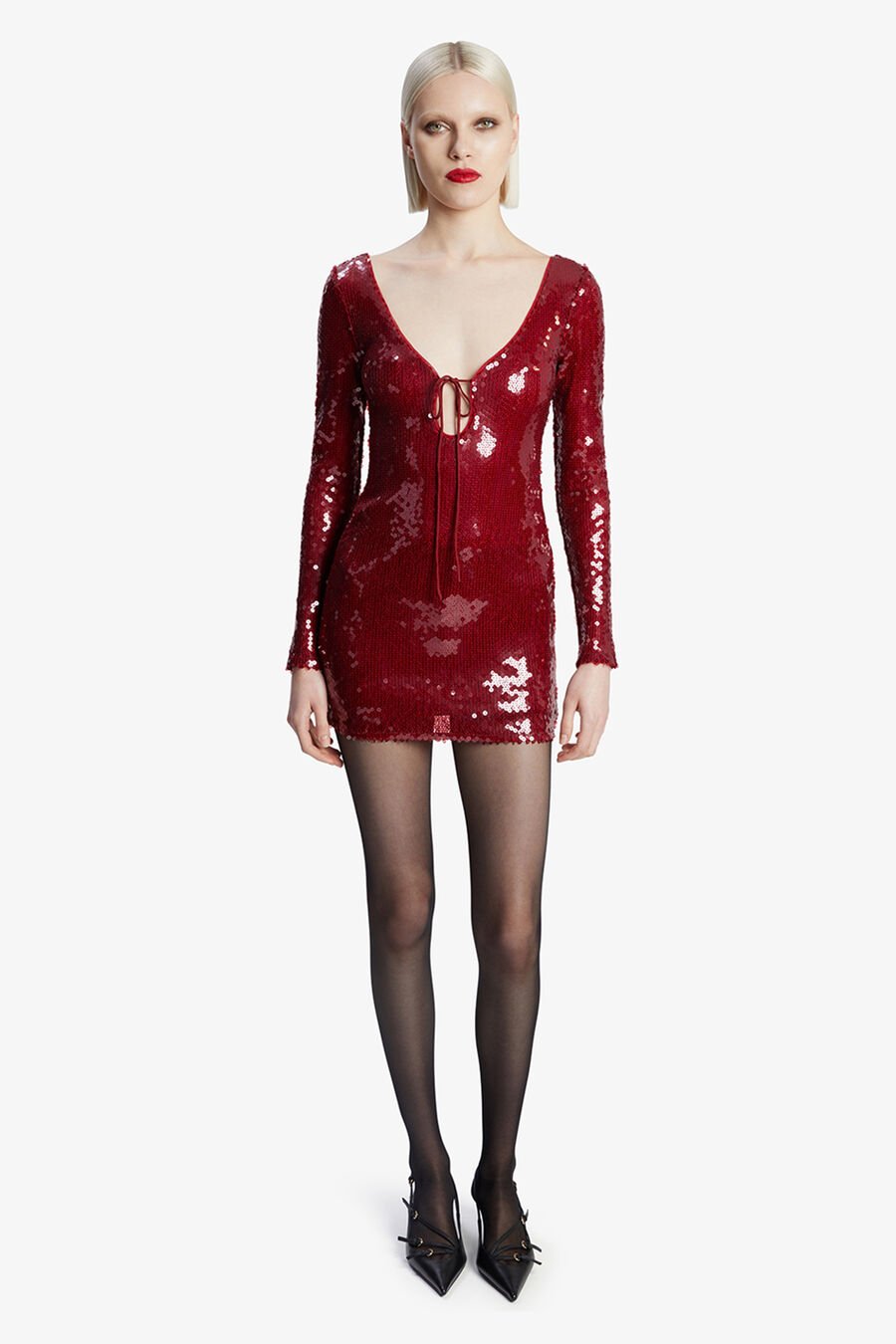 VERONA SEQUIN MINI DRESS in colour DEEP RED