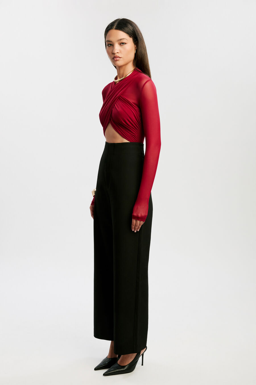 ALIYAH WRAP BODYSUIT in colour BURGUNDY