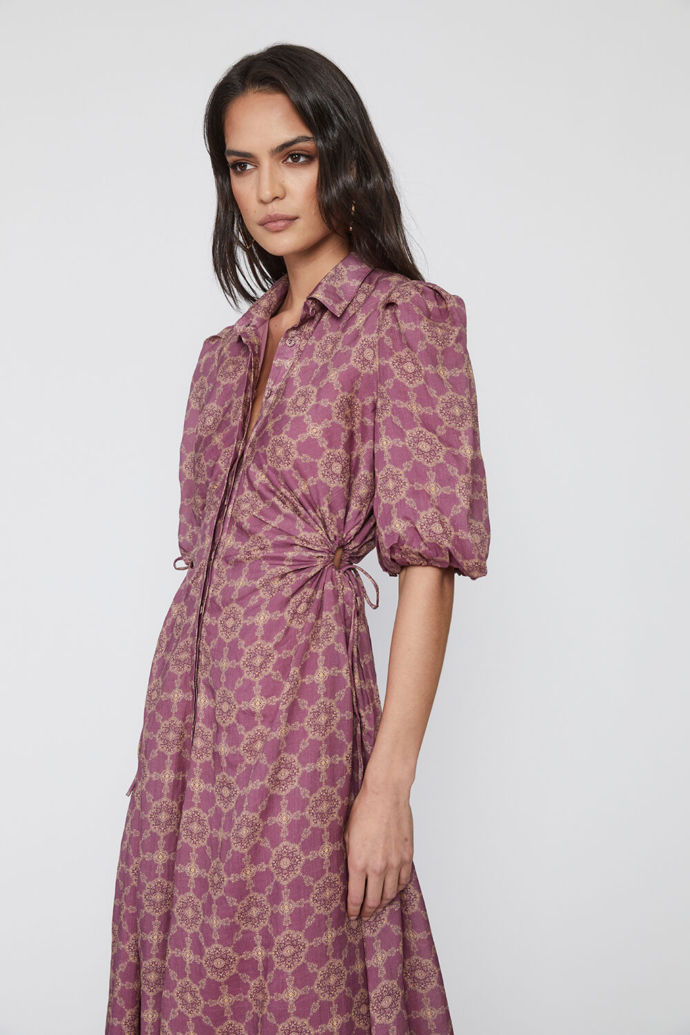 CUT OUT MIDI SHIRT DRESS in colour PALE MAUVE