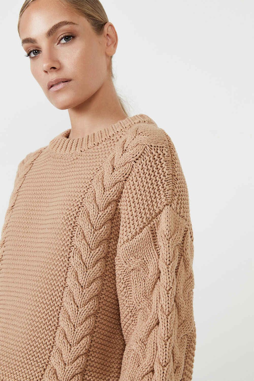 Chloe Cable Knit in Stone | Bardot
