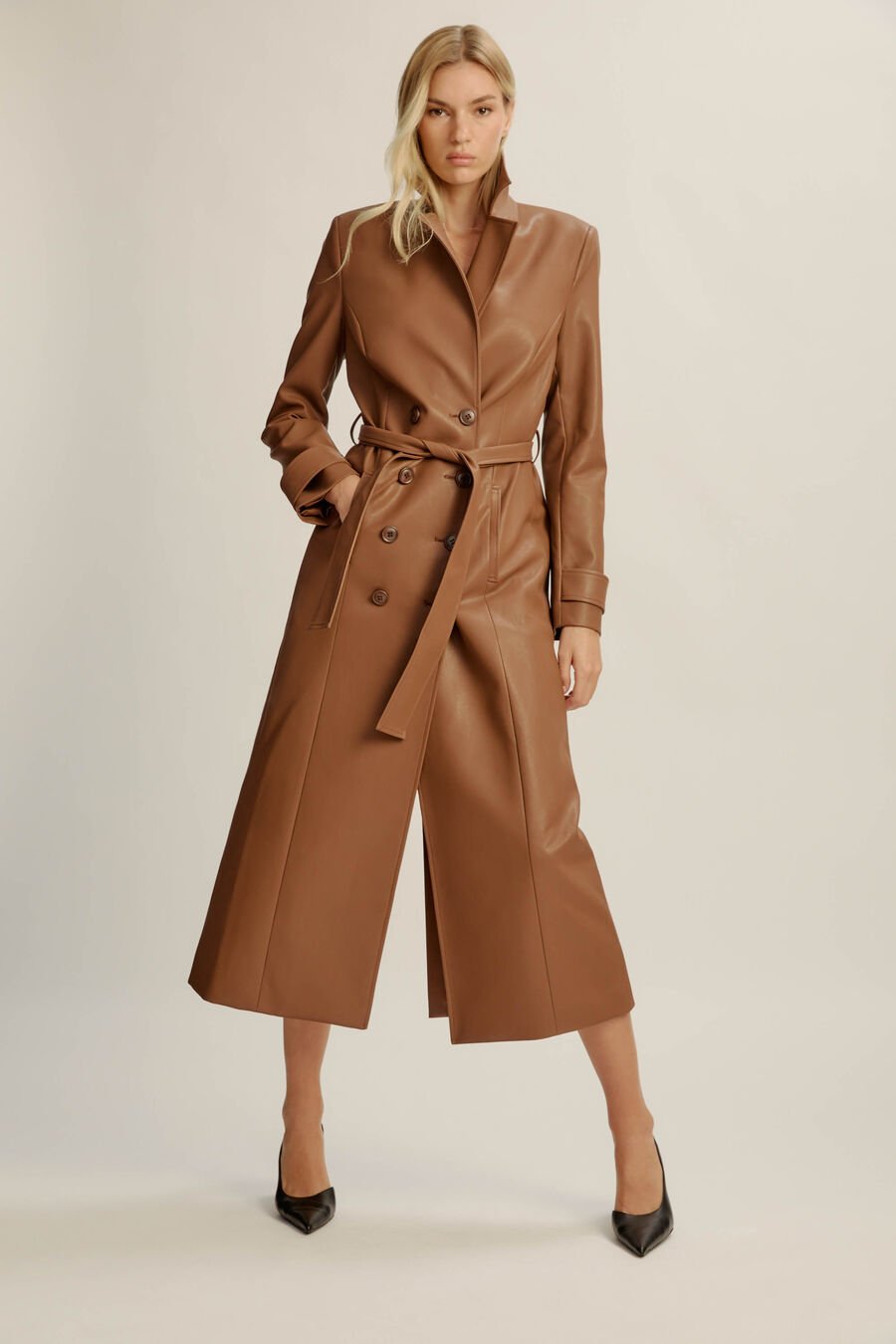 Vegan Leather Longline Coat