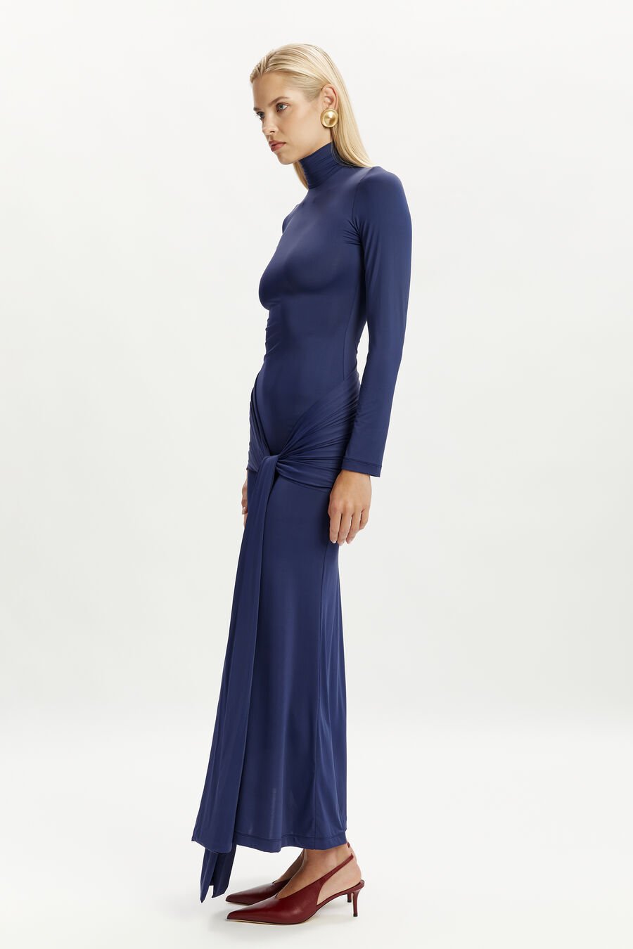 ALIX MAXI TIE FRONT DRESS in colour NAVY