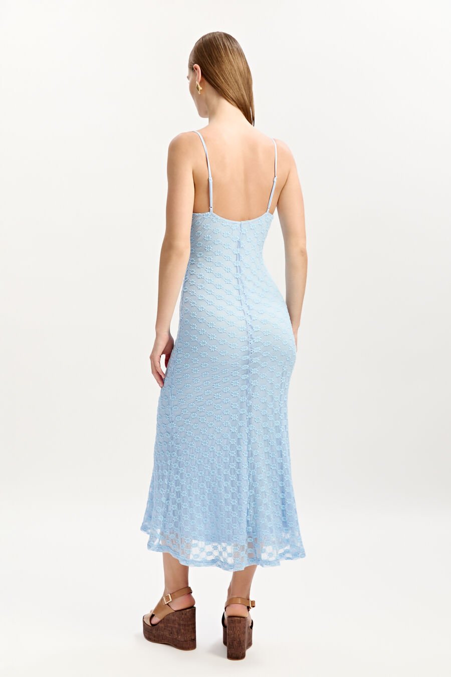 ADONI MESH MIDI DRESS in colour CORNFLOWER