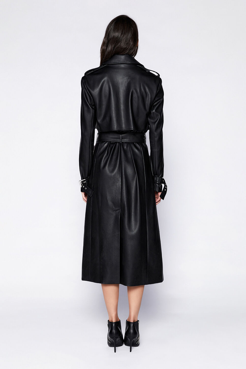 Vegan Leather Trench Coat In Black | Bardot