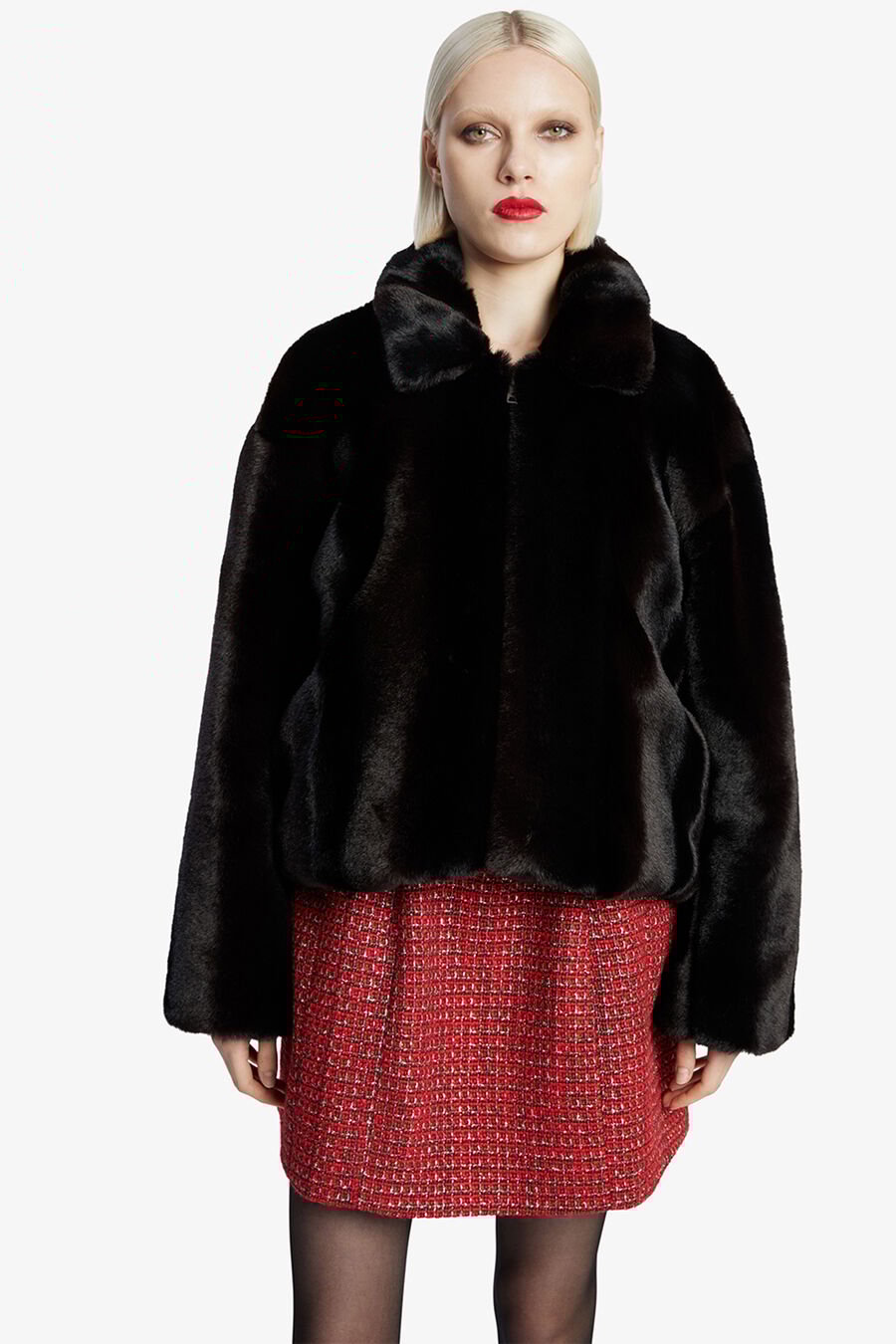SYLVIE ZIP FAUX FUR JACKET in colour BLACK