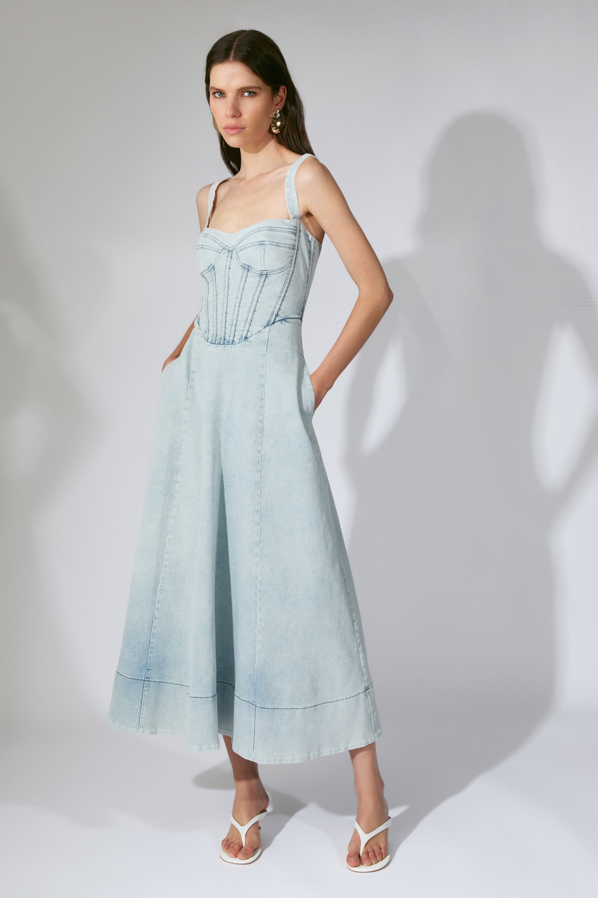 white christmas dresses Amora Denim Midi Dress