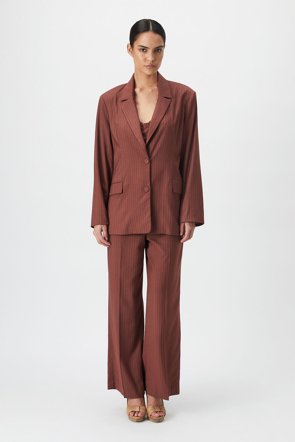 PIN STRIPE BLAZER in colour CHESTNUT STRIPE