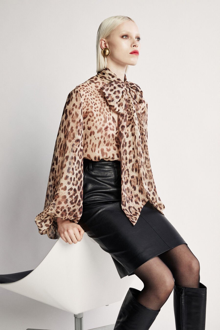 SOLACE TIE FRONT BLOUSE in colour Brown Leopard