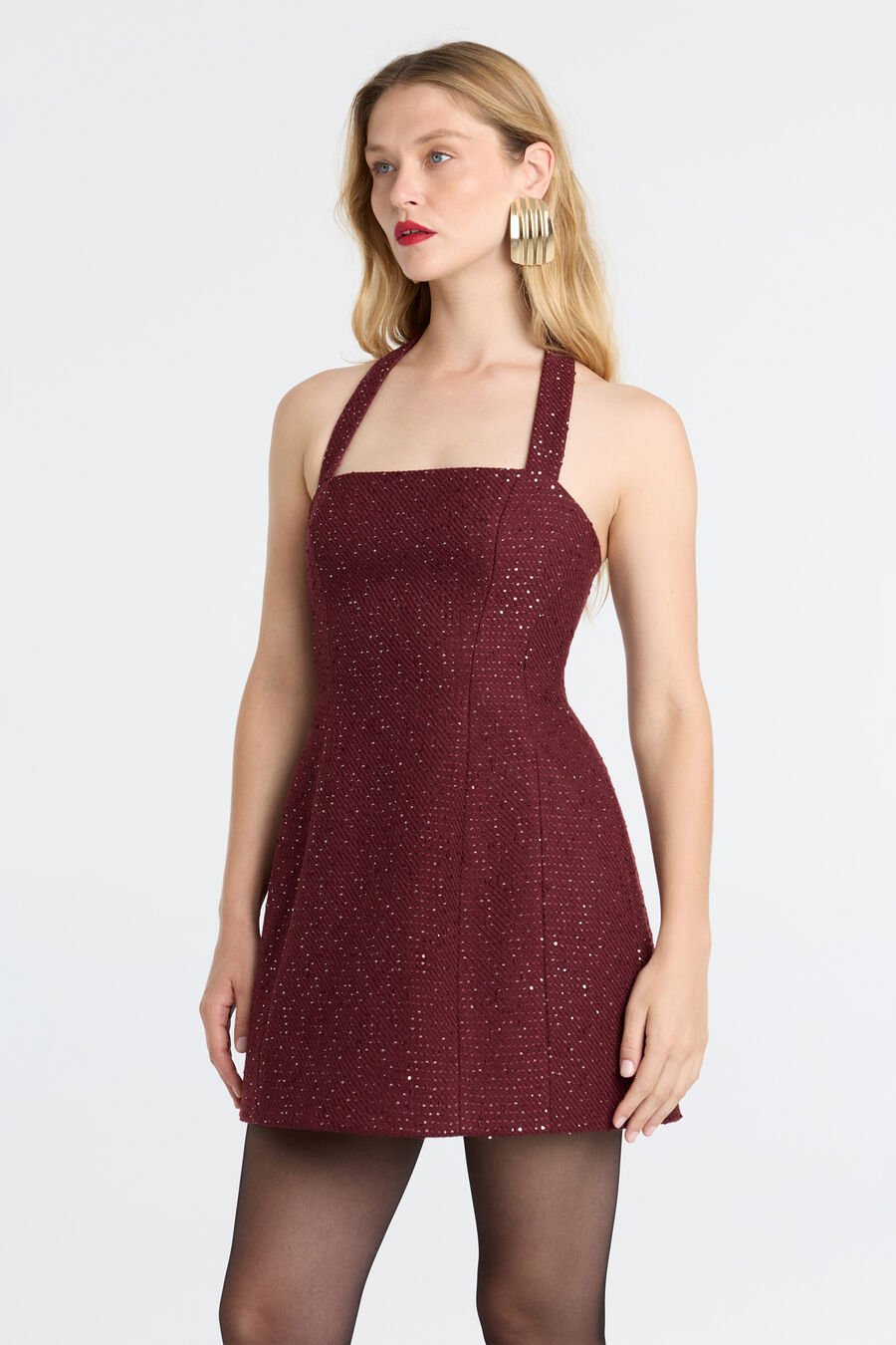 Nevelle Boucle Halter Dress