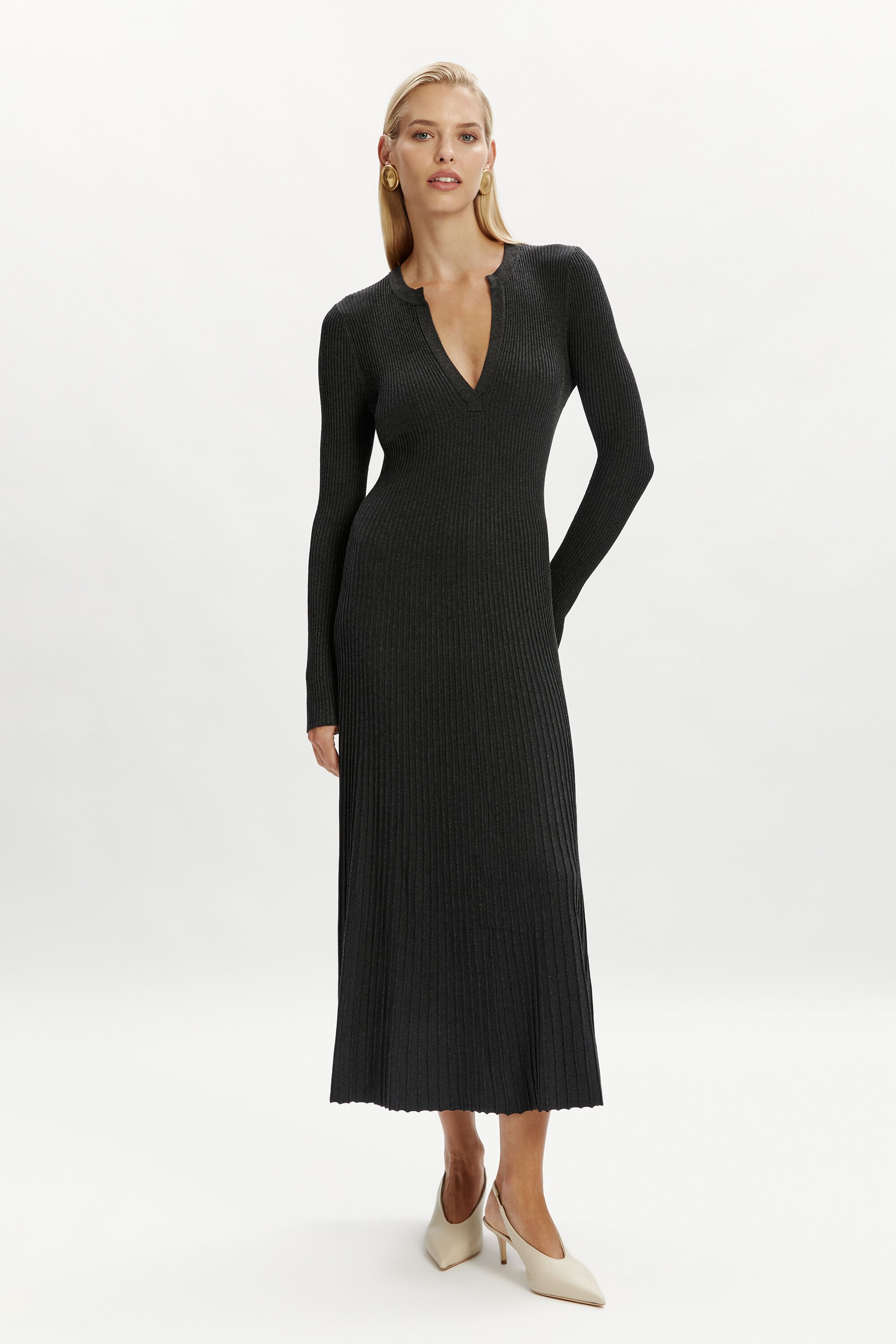 bardot collar knit dress Hattie Midi In Charcoal green check