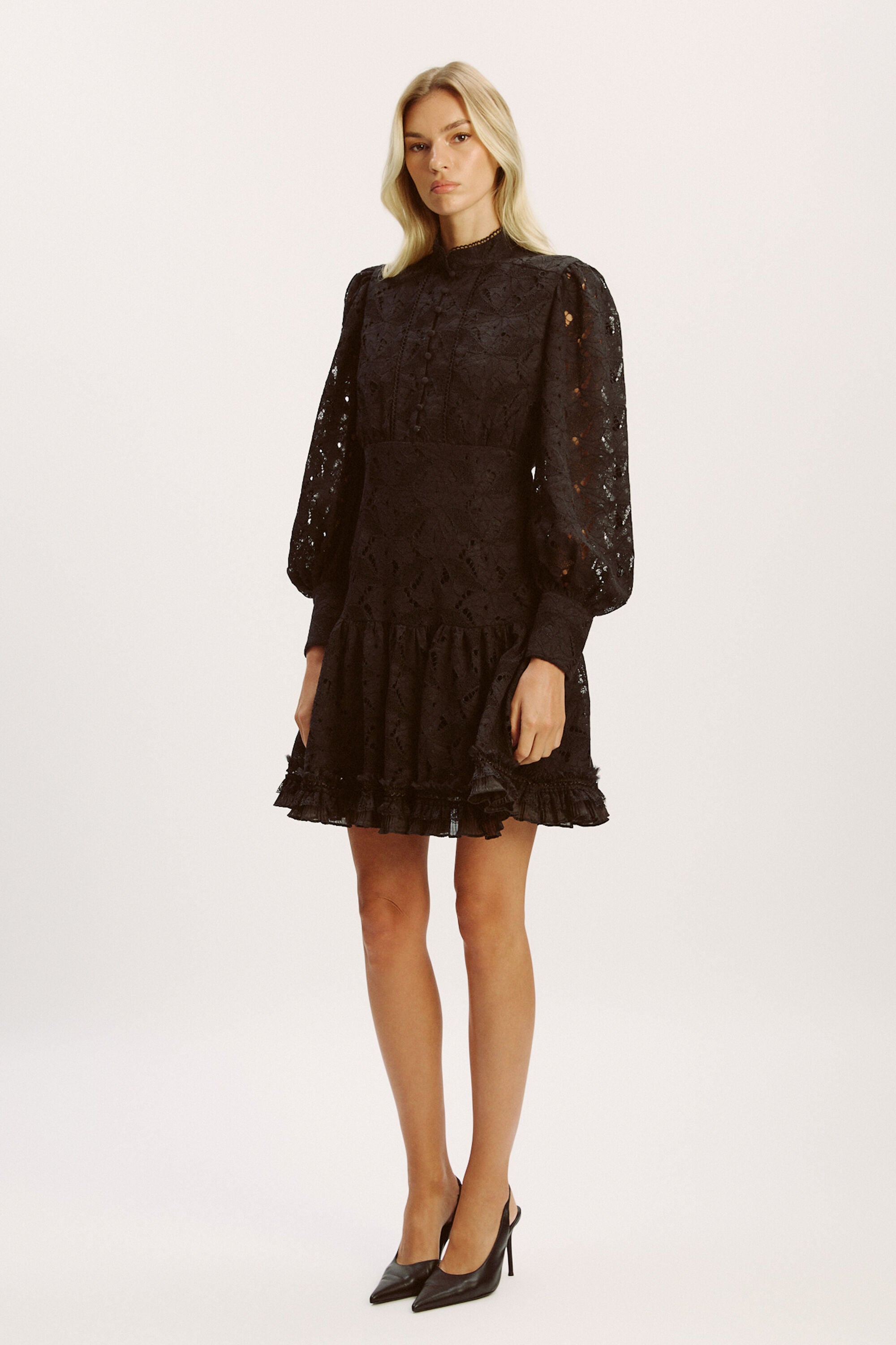 Olessia Lace Mini Dress In Black | Bardot