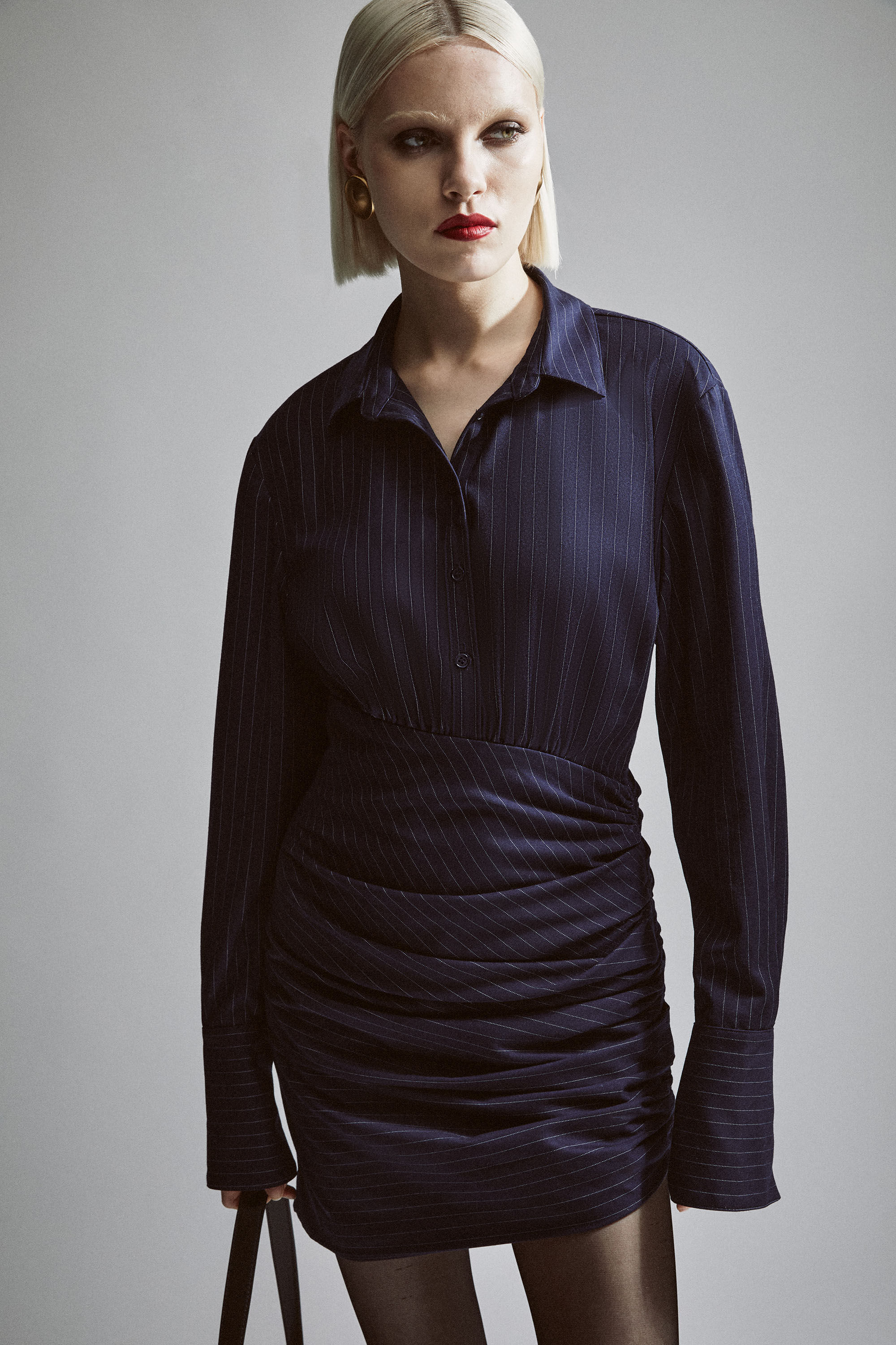 Viera Striped Shirt Dress In Navy Stripe | Bardot