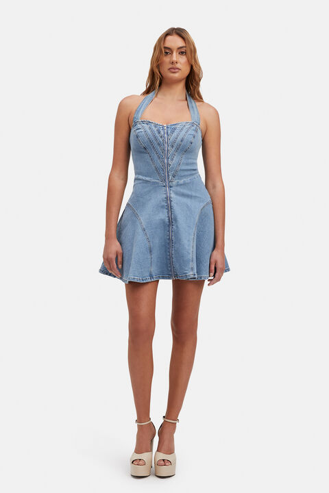 LEE HALTER MINI DRESS in colour MIDNIGHT NAVY