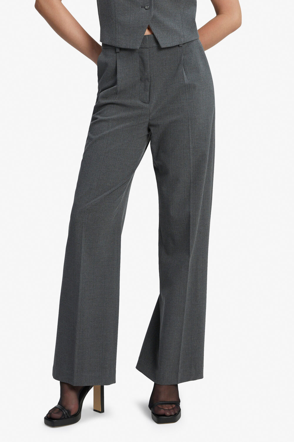PIN STRIPE STRAIGHT PANT in colour FROST GRAY