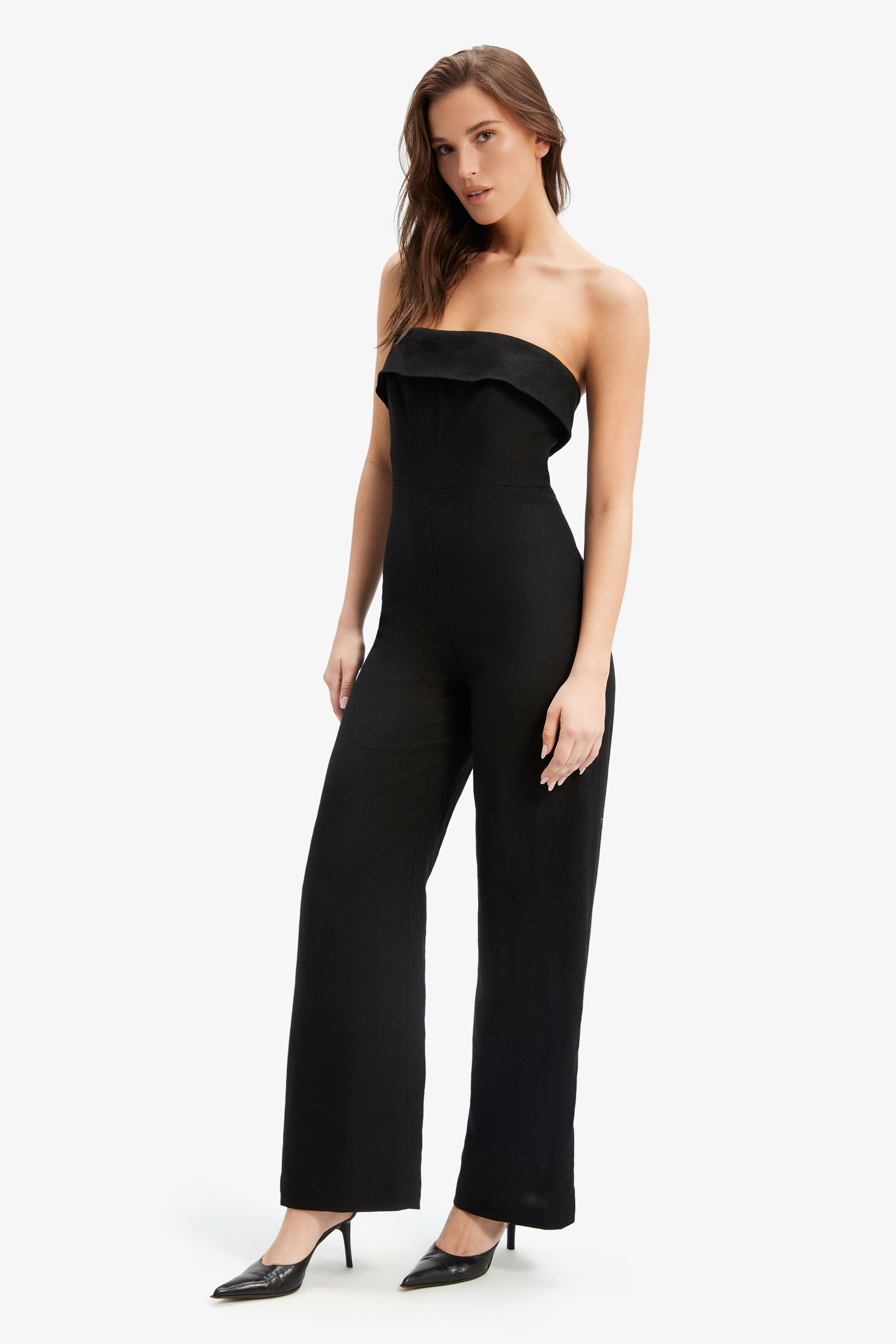 Brigitta Linen Jumpsuit In Black Bardot