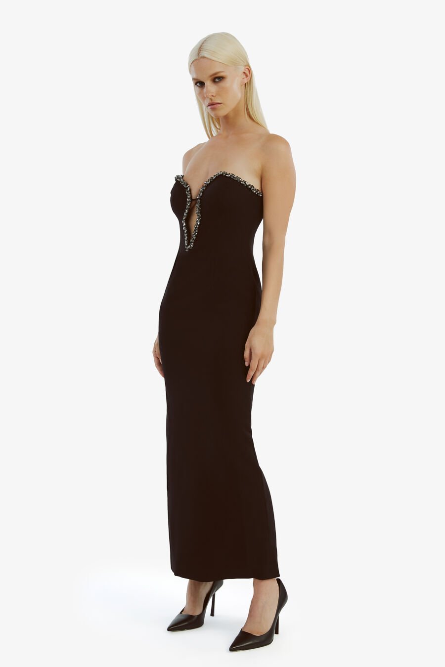 ELENI DIAMANTE MIDI DRESS in colour BLACK