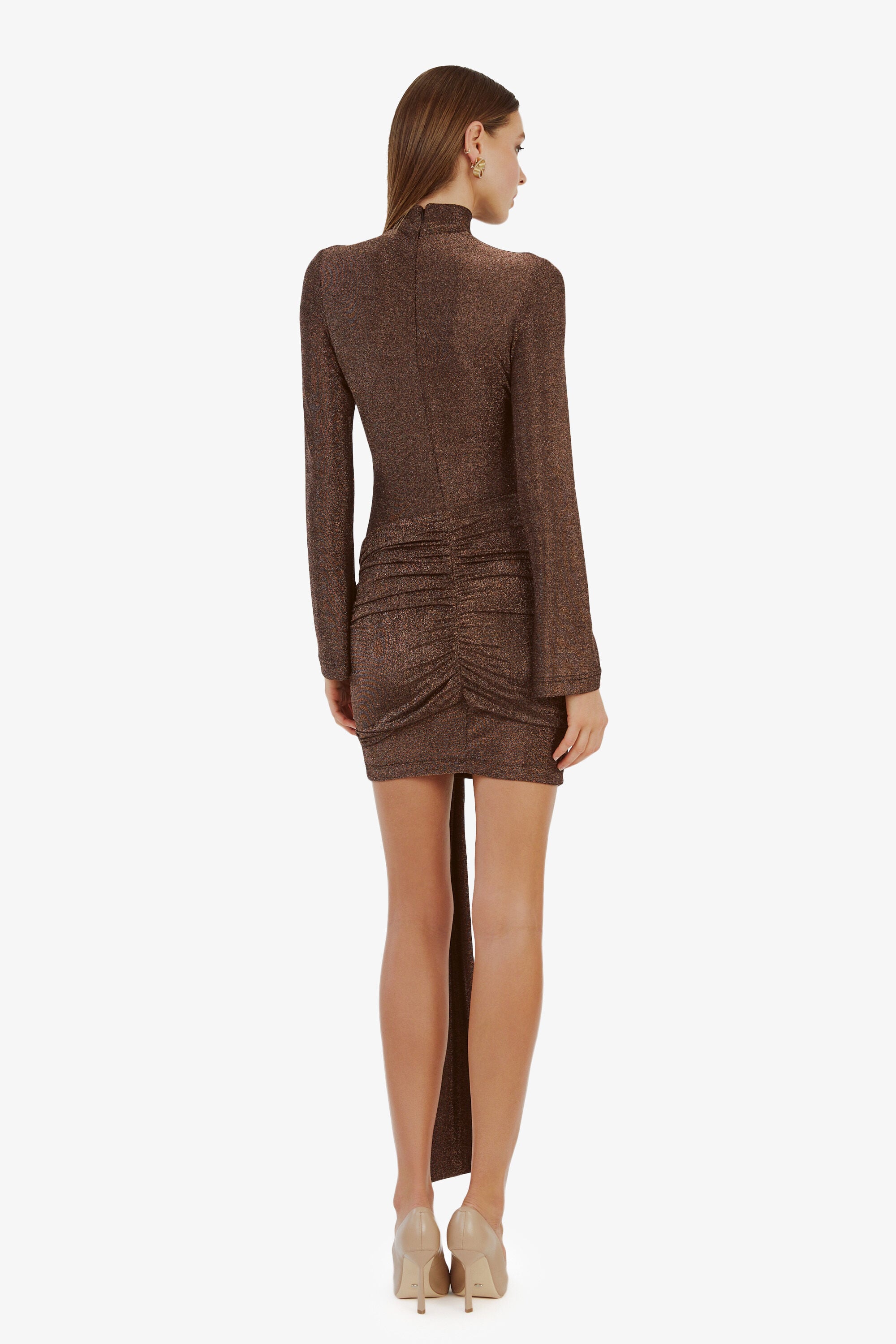 bardot seraphina long-sleeve tie-front mini dress Seraphina Tie Front Dress In Bronze